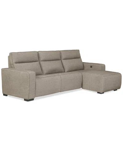 Macy's Miren 3-pc. Fabric Chaise Sectional With 2 Power Headrest Recliners, Exclusively At  In Brown
