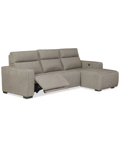 Macy's Miren 3-pc. Fabric Chaise Sectional With 2 Power Headrest Recliners, Exclusively At  In Brown