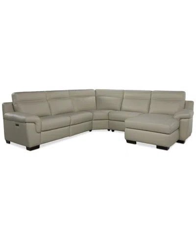 Macy's Julius Ii 5-pc. Leather Chaise Sectional With 2 Power Recliners,  Exclusive In Gray
