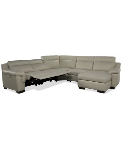 Macy's Julius Ii 5-pc. Leather Chaise Sectional With 2 Power Recliners,  Exclusive In Gray