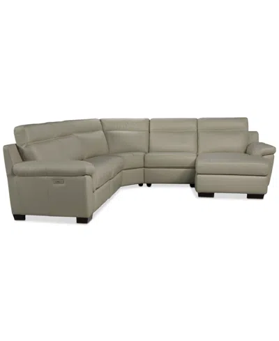 Macy's Julius Ii 5-pc. Leather Chaise Sectional With 2 Power Recliners,  Exclusive In Gray