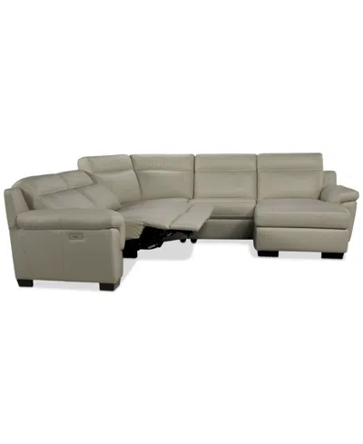 Macy's Julius Ii 5-pc. Leather Chaise Sectional With 2 Power Recliners,  Exclusive In Gray