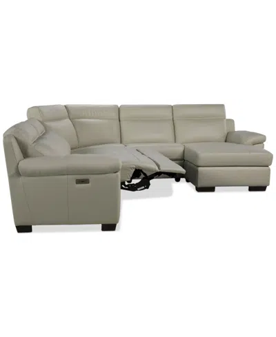 Macy's Julius Ii 5-pc. Leather Chaise Sectional With 2 Power Recliners,  Exclusive In Gray