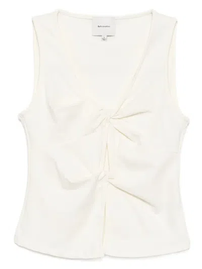 Reformation Womens Fior Di Latte Tefi Knot-front Stretch-cotton Top Xs In White