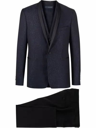 Tagliatore Single-breasted Paisley-print Suit In Blue