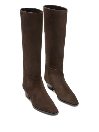 Aeyde 40mm Medea Suede Pointed-toe Boots In Brown