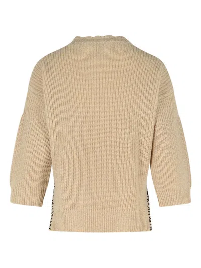 Marni Logo-embroidered Side-split Sweater In Neutral
