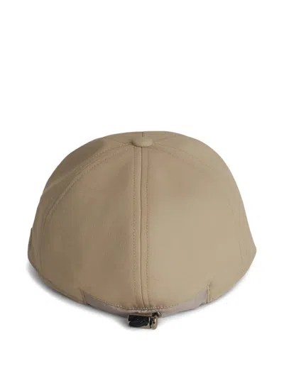 Sacai Cotton Cap With Curved Brim And Panelled Design In Beige