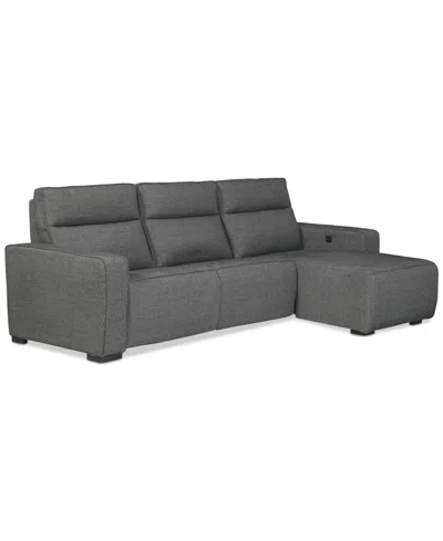 Macy's Miren 3-pc. Fabric Chaise Sectional With 2 Power Headrest Recliners, Exclusively At  In Gray