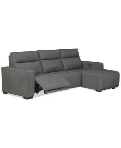 Macy's Miren 3-pc. Fabric Chaise Sectional With 2 Power Headrest Recliners, Exclusively At  In Gray