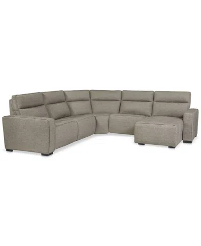 Macy's Miren 5-pc. Fabric Chaise Sectional With 2 Power Headrest Recliners, Exclusively At  In Brown