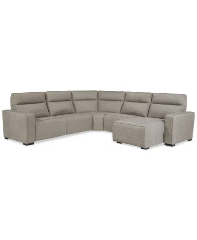 Macy's Miren 5-pc. Fabric Chaise Sectional With 2 Power Headrest Recliners, Exclusively At  In Brown