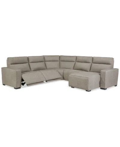 Macy's Miren 5-pc. Fabric Chaise Sectional With 2 Power Headrest Recliners, Exclusively At  In Brown