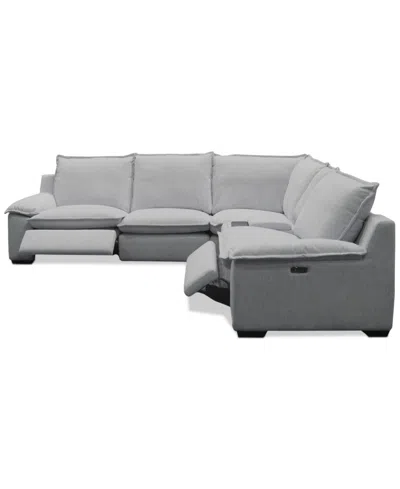 Macy's Borsi 5-pc. Sectional With 2 Power Recliners & 1 Console In Gray