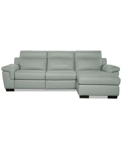 Macy's Julius Ii 3-pc. Leather Chaise Sectional With 2 Power Recliners,  Exclusive In Gray