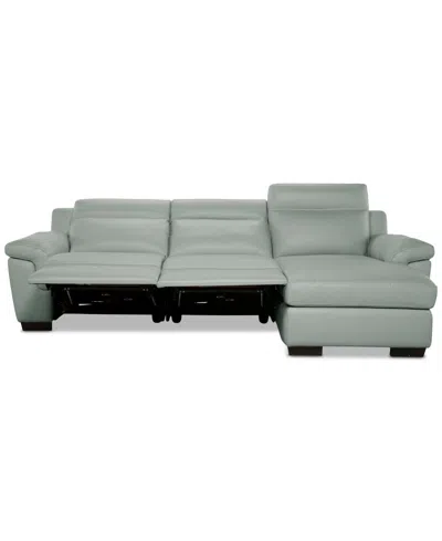 Macy's Julius Ii 3-pc. Leather Chaise Sectional With 2 Power Recliners,  Exclusive In Gray