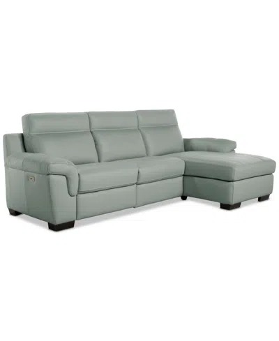 Macy's Julius Ii 3-pc. Leather Chaise Sectional With 2 Power Recliners,  Exclusive In Gray