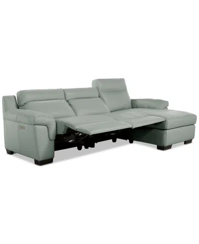 Macy's Julius Ii 3-pc. Leather Chaise Sectional With 2 Power Recliners,  Exclusive In Gray