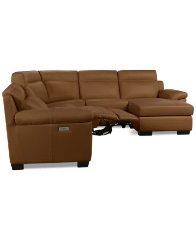 Macy's Julius Ii 5-pc. Leather Chaise Sectional With 1 Power Recliner,  Exclusive In Brown