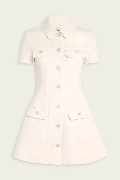 Self-portrait Structured Beige Dress With Classic Collar And Flap Pockets In Neutral