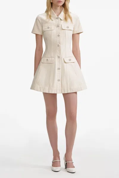 Self-portrait Structured Beige Dress With Classic Collar And Flap Pockets In Neutral