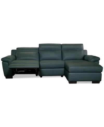 Macy's Julius Ii 3-pc. Leather Chaise Sectional With 1 Power Recliner,  Exclusive In Blue