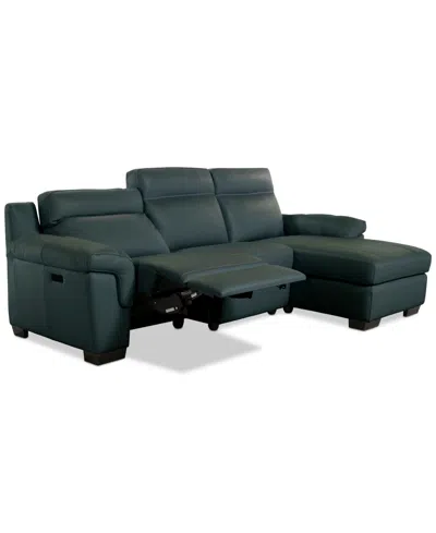 Macy's Julius Ii 3-pc. Leather Chaise Sectional With 1 Power Recliner,  Exclusive In Blue