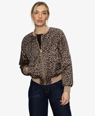 Sanctuary Monroe Leopard Print Cotton Blend Bomber Jacket With Quilted Lining In Brown