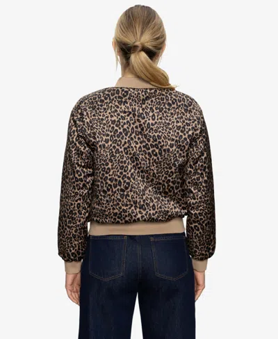Sanctuary Monroe Leopard Print Cotton Blend Bomber Jacket With Quilted Lining In Brown