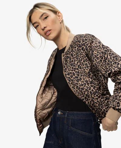Sanctuary Monroe Leopard Print Cotton Blend Bomber Jacket With Quilted Lining In Brown