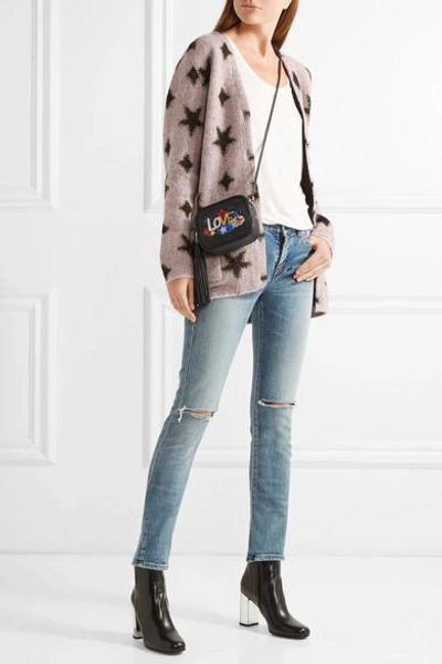 Shop Saint Laurent Monogramme Blogger Appliquéd Leather Shoulder Bag