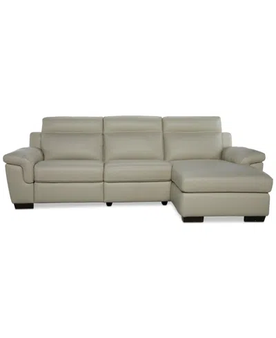 Macy's Julius Ii 3-pc. Leather Chaise Sectional With 1 Power Recliner,  Exclusive In White