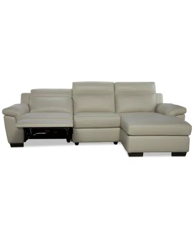 Macy's Julius Ii 3-pc. Leather Chaise Sectional With 1 Power Recliner,  Exclusive In White