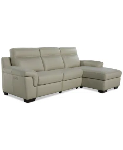 Macy's Julius Ii 3-pc. Leather Chaise Sectional With 1 Power Recliner,  Exclusive In White