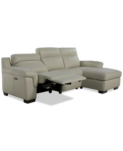 Macy's Julius Ii 3-pc. Leather Chaise Sectional With 1 Power Recliner,  Exclusive In White