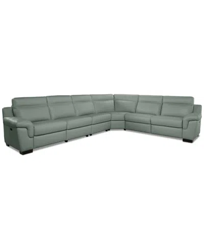 Macy's Julius Ii 6-pc. Leather L Sectional With 3 Power Recliners,  Exclusive In Gray