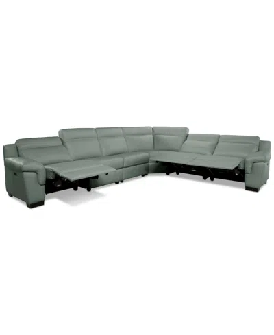 Macy's Julius Ii 6-pc. Leather L Sectional With 3 Power Recliners,  Exclusive In Gray
