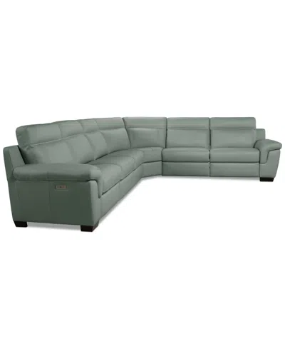 Macy's Julius Ii 6-pc. Leather L Sectional With 3 Power Recliners,  Exclusive In Gray