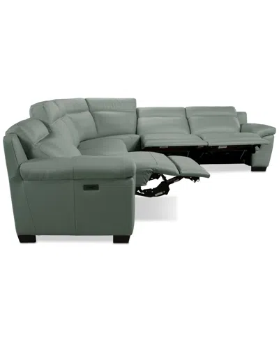 Macy's Julius Ii 6-pc. Leather L Sectional With 3 Power Recliners,  Exclusive In Gray