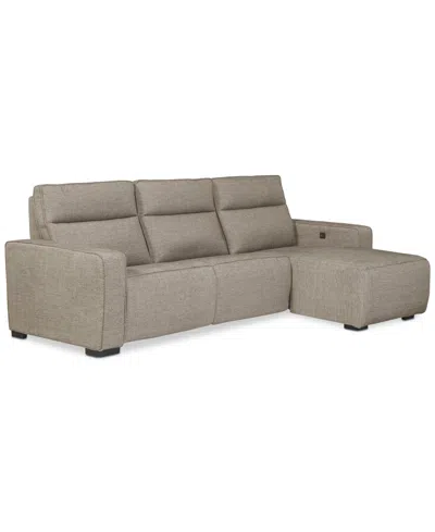 Macy's Miren 3-pc. Fabric Chaise Sectional With 1 Power Headrest Recliner, Exclusively At  In Brown