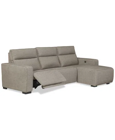 Macy's Miren 3-pc. Fabric Chaise Sectional With 1 Power Headrest Recliner, Exclusively At  In Brown
