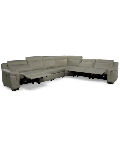 Macy's Julius Ii 6-pc. Leather L Sectional With 3 Power Recliners,  Exclusive In White