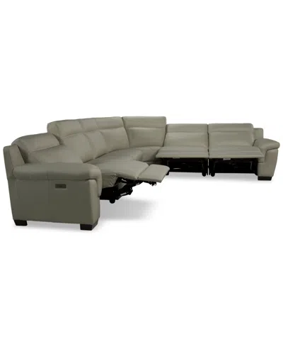 Macy's Julius Ii 6-pc. Leather L Sectional With 3 Power Recliners,  Exclusive In White