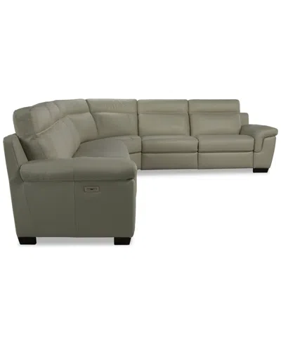 Macy's Julius Ii 6-pc. Leather L Sectional With 3 Power Recliners,  Exclusive In White