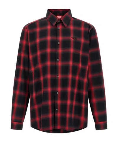 Diesel Button-up Shirt With Bold Checkered Pattern In Red