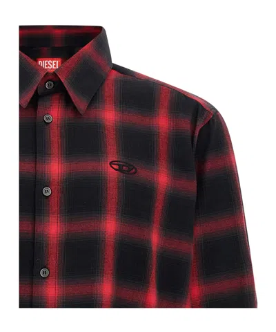 Diesel Button-up Shirt With Bold Checkered Pattern In Red
