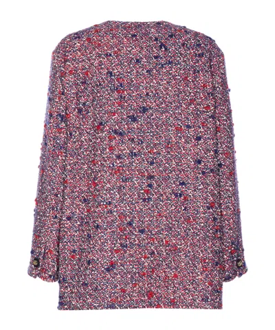 Gucci Multicolor Crewneck Jacket With Gg Logo On The Buttons In Wool Blend Woman In Pink
