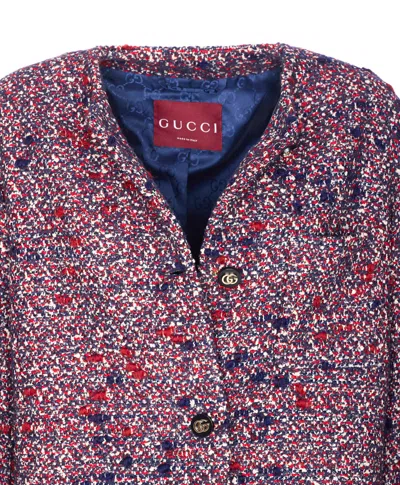 Gucci Multicolor Crewneck Jacket With Gg Logo On The Buttons In Wool Blend Woman In Pink