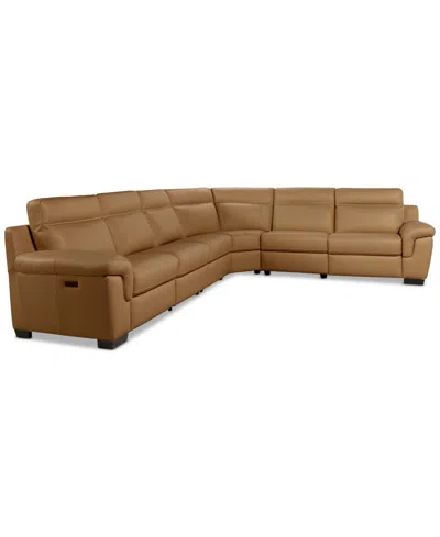 Macy's Julius Ii 6-pc. Leather L Sectional With 2 Power Recliners,  Exclusive In Brown