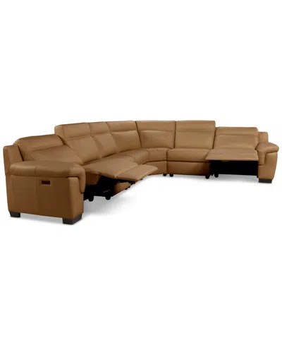 Macy's Julius Ii 6-pc. Leather L Sectional With 2 Power Recliners,  Exclusive In Brown